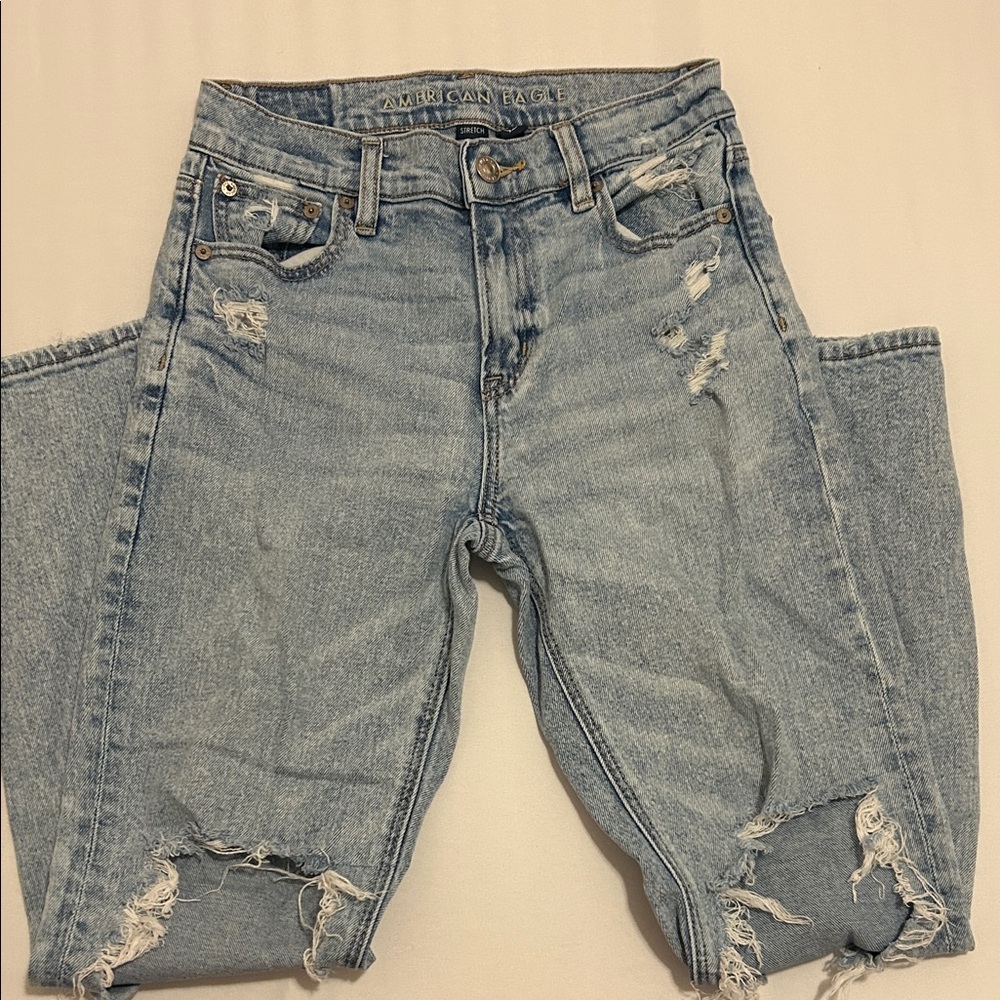 American Eagle Outfitters Women's Ripped Light Blue Boyfriend Jeans